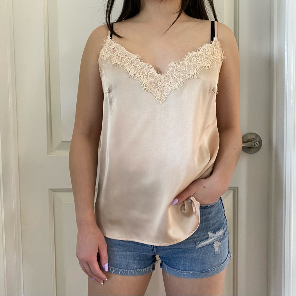 Forever 21 Lace Trim Satin Champagne Cami Top Size S
